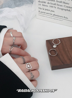 韩版个性复古爱心开口S925纯银戒指女轻奢小众高级感指环食指戒