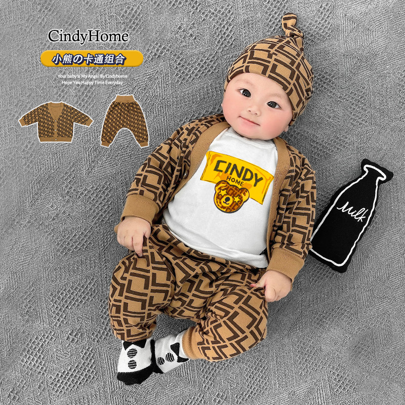 卡通小熊婴儿衣服春秋季纯棉长袖宝宝连体衣哈衣爬服秋装分体套装,淘宝优惠券,粉丝福利购,淘宝优惠卷