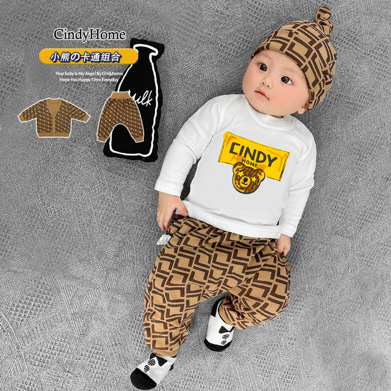 卡通小熊婴儿衣服春秋季纯棉长袖宝宝连体衣哈衣爬服秋装分体套装,淘宝优惠券,粉丝福利购,淘宝优惠卷