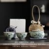 Antique blue and white ceramic travel tea set small set Tianqing Ru Kiln one pot two cups outdoor portable quick cup set