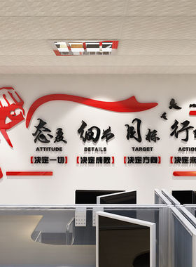 态度细节目标行动公司文化企业墙励志标语3d立体墙贴办公室装饰