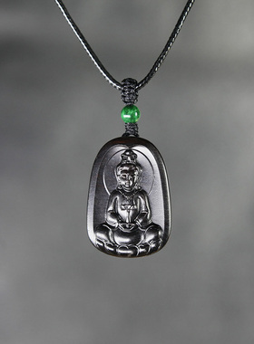 黑檀木观世音菩萨吊坠天然木头项链护身符木雕平安牌木质挂件饰品