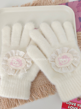 可爱卡通仿貂毛保暖手套女五指防风骑行御寒秋冬分指2026新款漏指