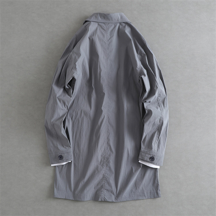 Spring thin single layer men's windbreaker Japanese mid-length lapel jacket for men solid color casual retro fashion