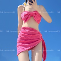 Summer pure desire windy pink Xianbai Butterfly Knot Split Swimsuit Woman High Face Value to Gather Holiday Bikini