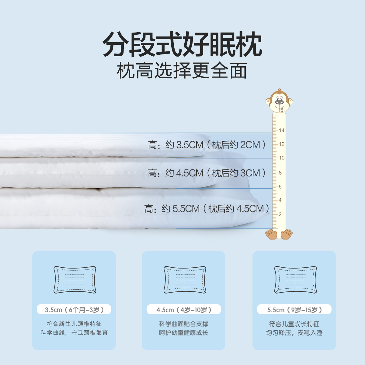 水星儿童枕头1一3岁宝宝抗菌幼儿园婴儿枕6岁以上学生枕四季通用 - 图0