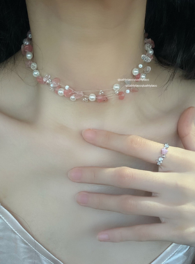 其他人造珍珠颈链女粉色项链