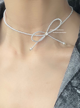 其他铜合金人造珠珠女蝴蝶结项链