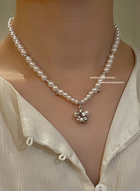 立体小花吊坠珠珠项链