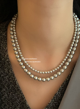 其他铜合金女银灰色珠珠项链