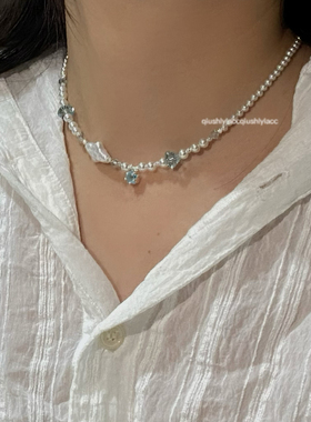 秋十一Acc 蓝色海洋~清新蓝色星星珠珠项链