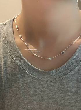 可甜可盐银色立体女爱心项链