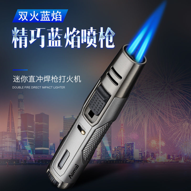 新款户外双直冲蓝焰打火机防风充气个性点火器金属电子笔式焊枪潮,淘宝优惠券,粉丝福利购,淘宝优惠卷