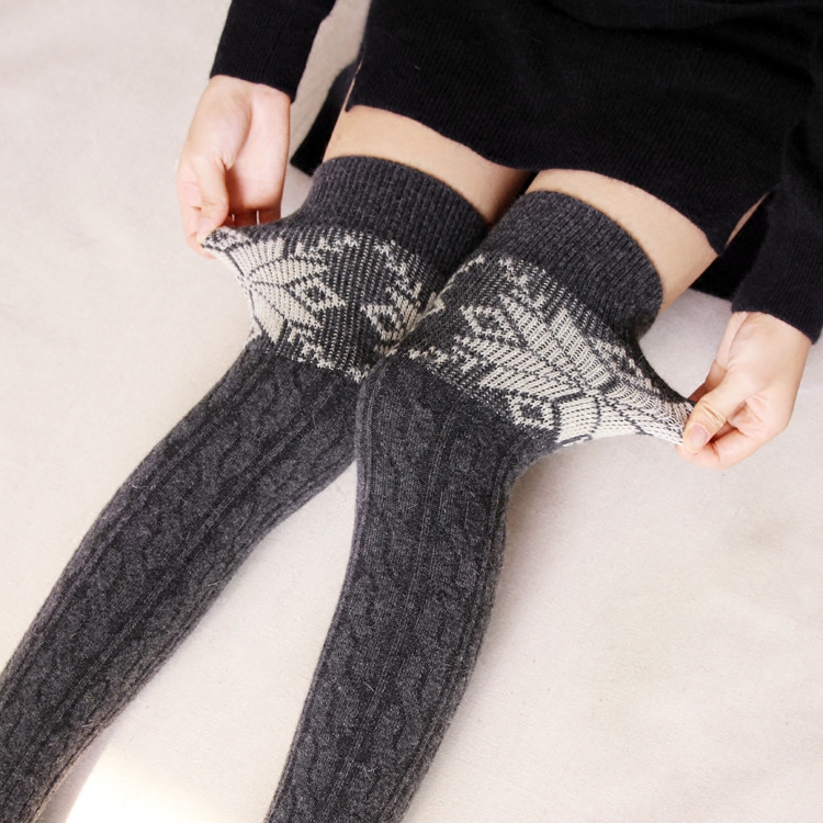 秋冬季日系护腿女羊毛过膝袜长筒袜保暖堆堆袜子高筒袜套长袜子 - 图0
