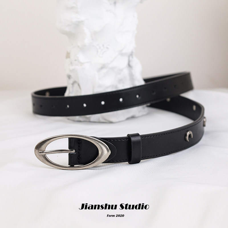 简束Marine做旧五金复古朋克男女士月牙真皮腰带月亮牛皮皮带女,淘宝优惠券,粉丝福利购,淘宝优惠卷