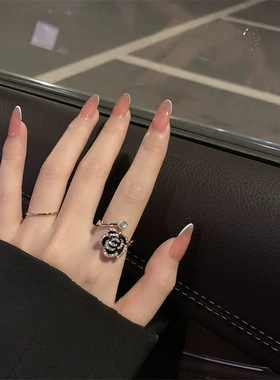 小众设计山茶花戒指女轻奢感夸张独特2026装饰花朵开口食指大指环