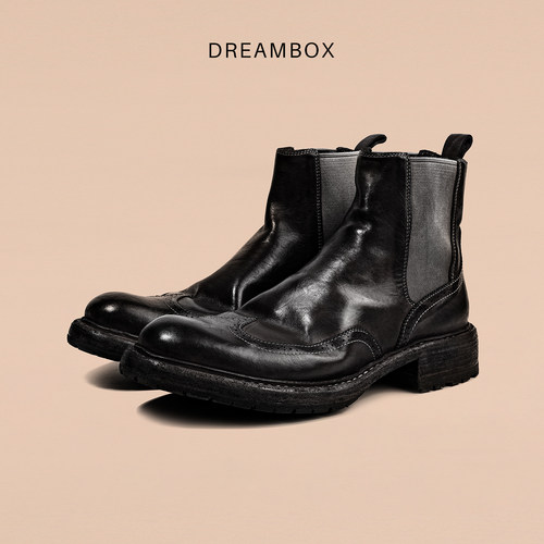 DREAMBOX钧博vibram男靴水洗马皮布洛克雕花切尔西靴手工男士靴子 - 图2