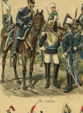 德国1894年原版彩色石印版画复古欧洲军队制服图鉴/迈尔斯/骑兵