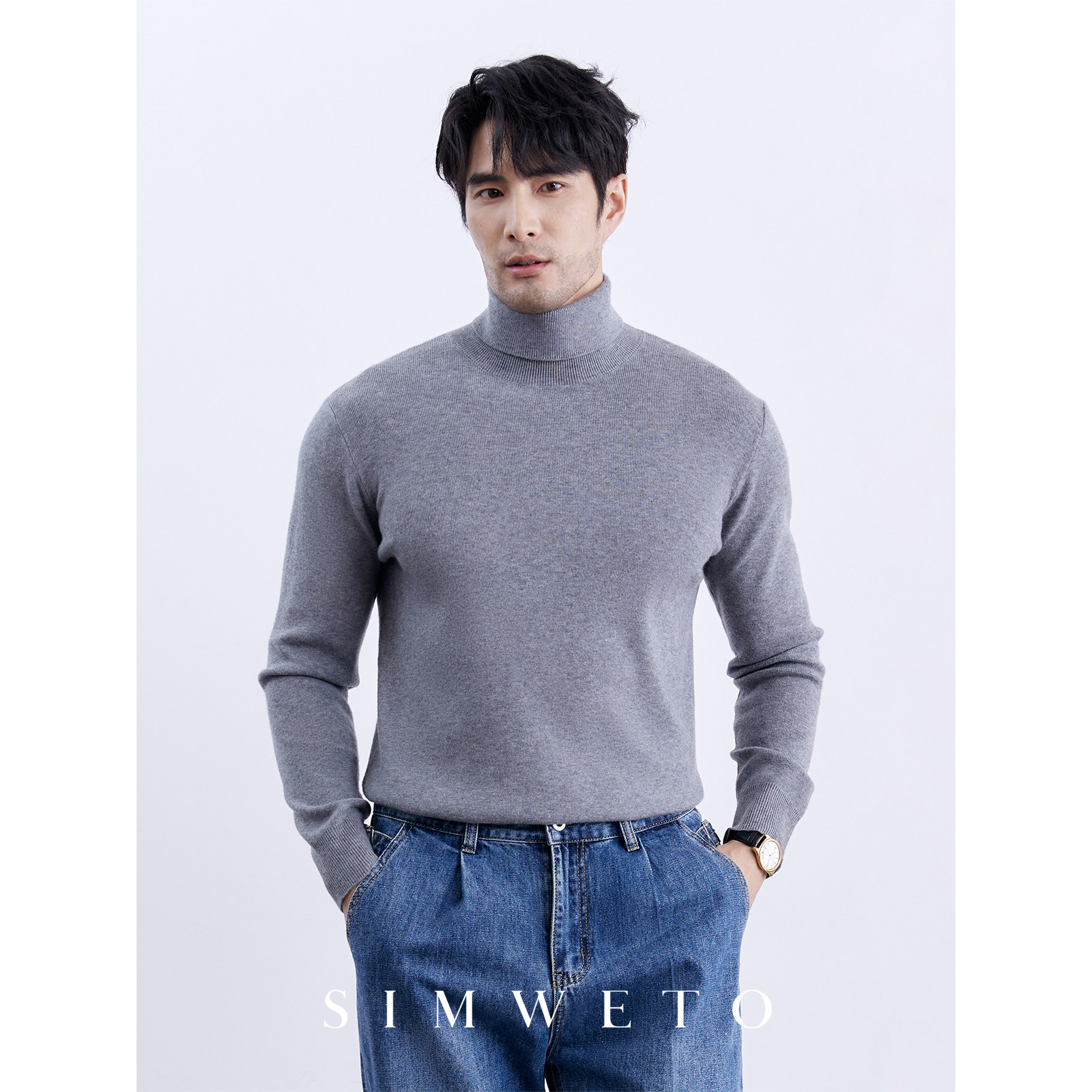 【超细羊毛莫代尔】黑色高领毛衣男士休闲保暖针织套头羊毛衫内搭,淘宝优惠券,粉丝福利购,淘宝优惠卷