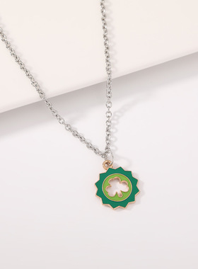 新款爱尔兰节日庆祝项链甜美小清新幸运四叶草女士服装配饰锁骨链