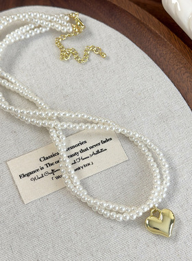 春夏双层爱心麻花珍珠项链气质甜美锁骨链ins网红爆款choker颈链