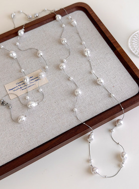 小众异形珍珠项链个性长款满天星蛇骨链毛衣链双层可叠戴项饰品女