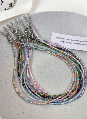 韩版新款马卡龙糖果色串珠米珠项链甜美可爱少女叠戴夏季颈链项饰