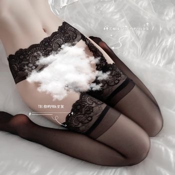 98k ແຟນ ultra-thin sexy hot garter stockings lace knee-high black stockings white stockings T-string open and hollow