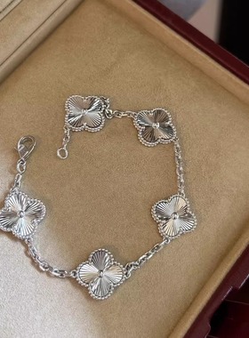 纯银925镭射四叶草五花手链叠戴