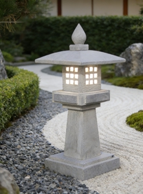 庭院春日青石太阳能禅意石灯笼