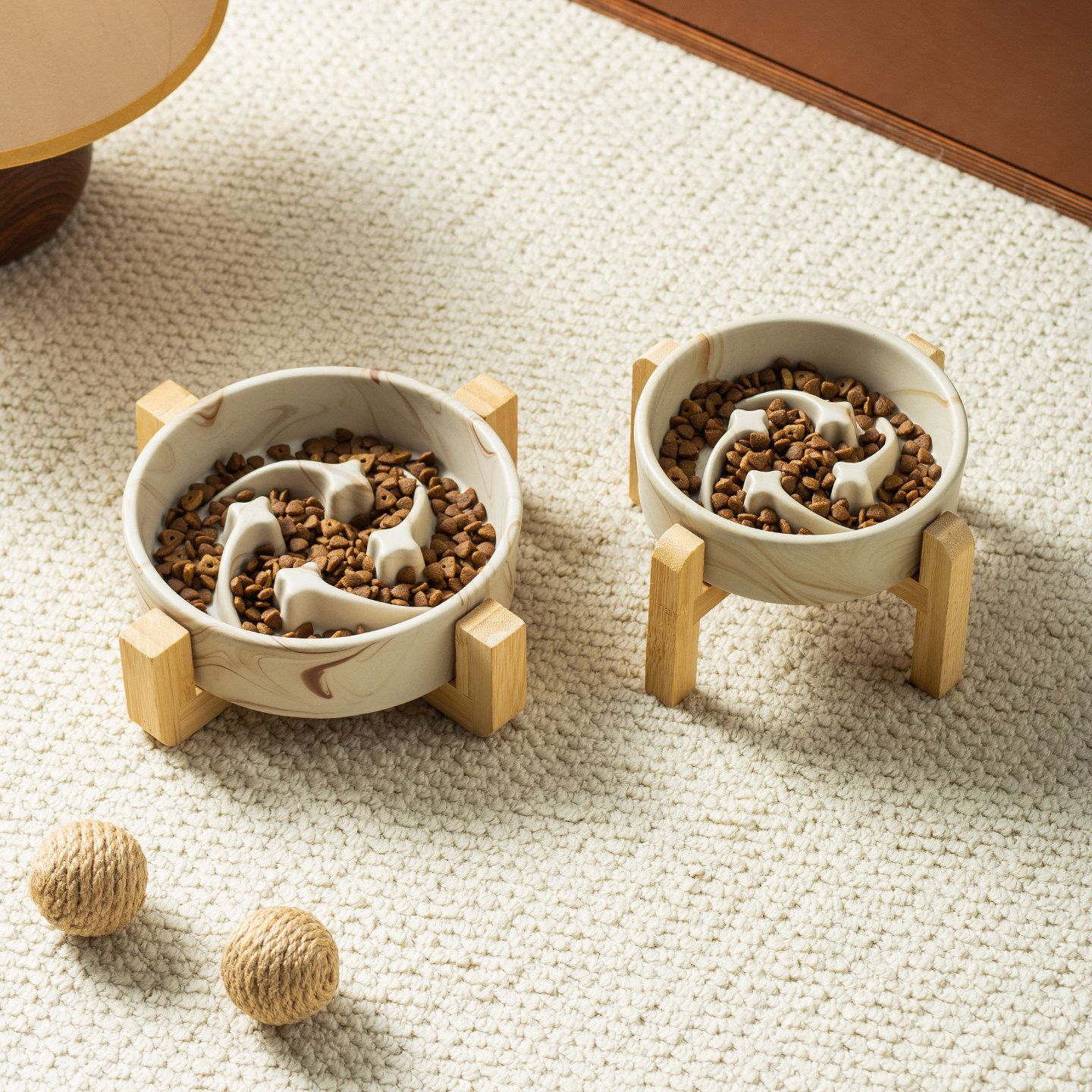 Miapet大理石纹流星慢食碗带竹架防打翻陶瓷宠物碗猫狗碗防噎缓食,淘宝优惠券,粉丝福利购,淘宝优惠卷