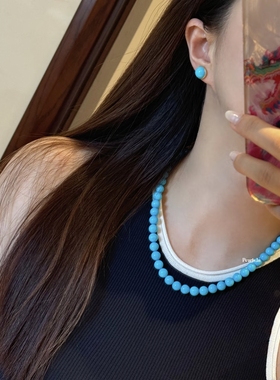 绿松石锁骨链妈妈链高瓷蓝正圆女款2025爆款轻奢小众高级感正品女