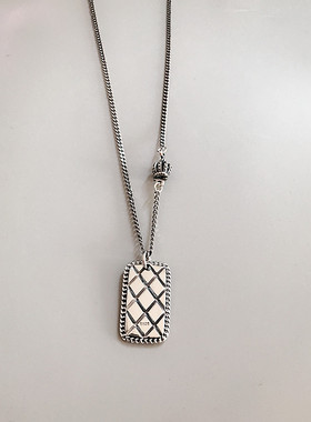 纯银菱格方牌中长款送女朋友项链