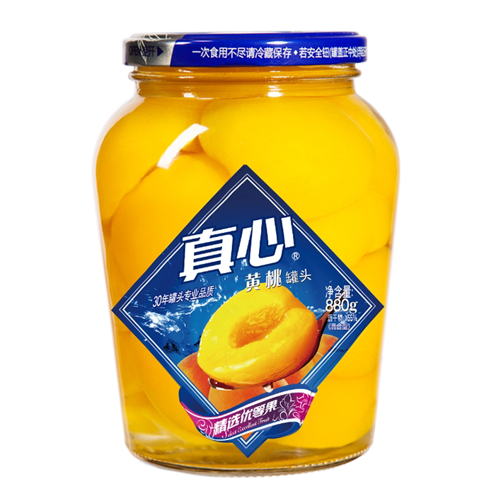 真心罐头黄桃罐头长辈水果罐头经典玻璃瓶880g大瓶旗舰店促销