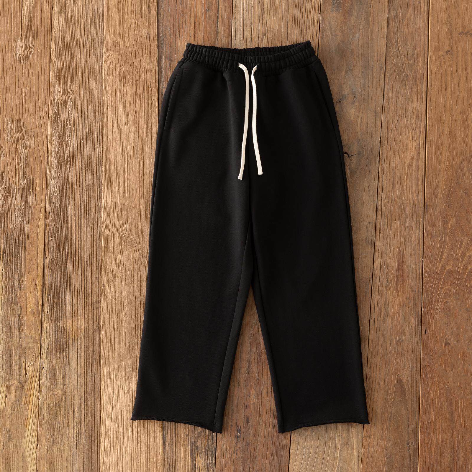 Cookies 600G全棉加厚卷边宽松休闲BAGGY松弛感卫裤黑色长裤 - 图0