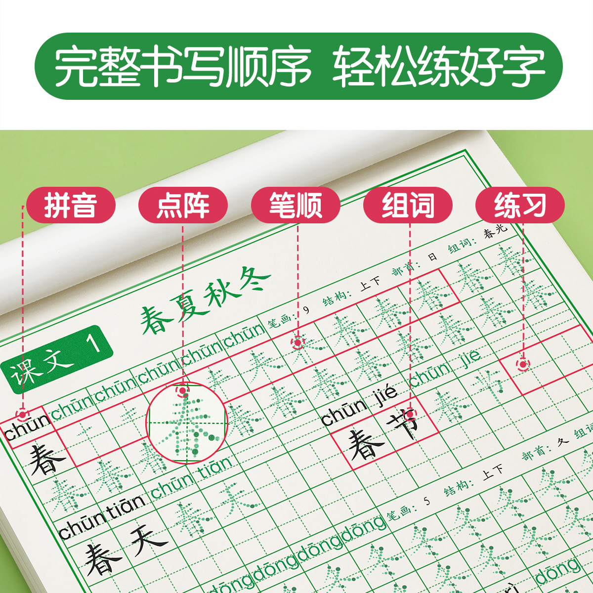 一年级二年级三年级字帖练字小学生专用上册下册同步点阵控笔训练字帖钢笔练字帖每日一练人教版语文笔画笔顺专用练字本楷书写字帖