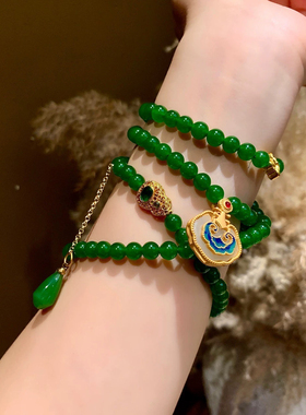 新中式祖母绿钱币配件如意吊坠项链兰花流苏沙金宫廷风毛衣链包邮