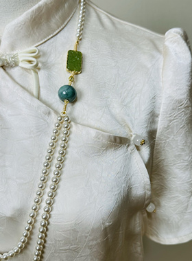 新中式气质典雅施家珍珠项链显贵气搭配碧玉大自然石项链女百搭