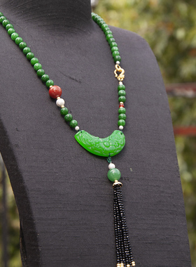 寻她玉石圆珠流苏女项链