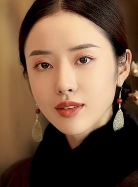 寻她民国复古风白玉髓女纯银耳环