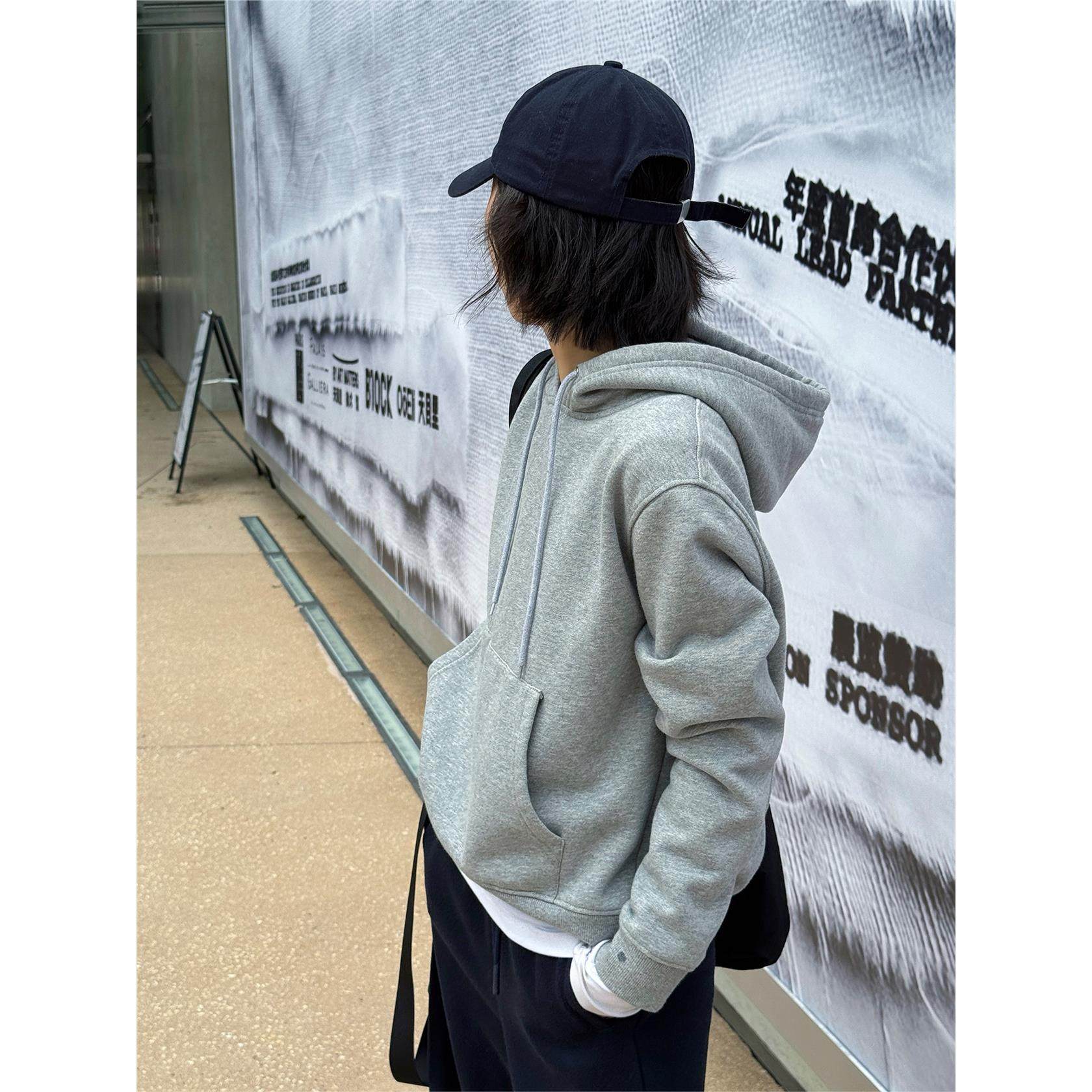 浪清灰色加绒卫衣女秋连帽2025新款新款长袖上衣抽绳休闲打底帽衫,淘宝优惠券,粉丝福利购,淘宝优惠卷