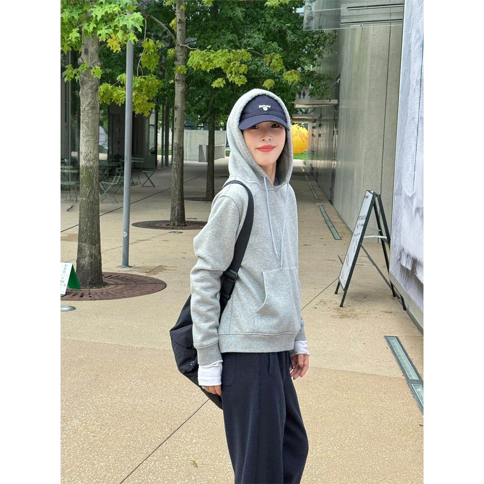 浪清灰色加绒卫衣女秋连帽2025新款新款长袖上衣抽绳休闲打底帽衫,淘宝优惠券,粉丝福利购,淘宝优惠卷