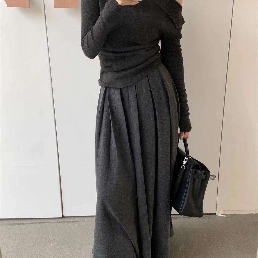 别致斜肩毛衣黑色打底衫女秋冬内搭显瘦气质一字肩针织衫露肩上衣,淘宝优惠券,粉丝福利购,淘宝优惠卷