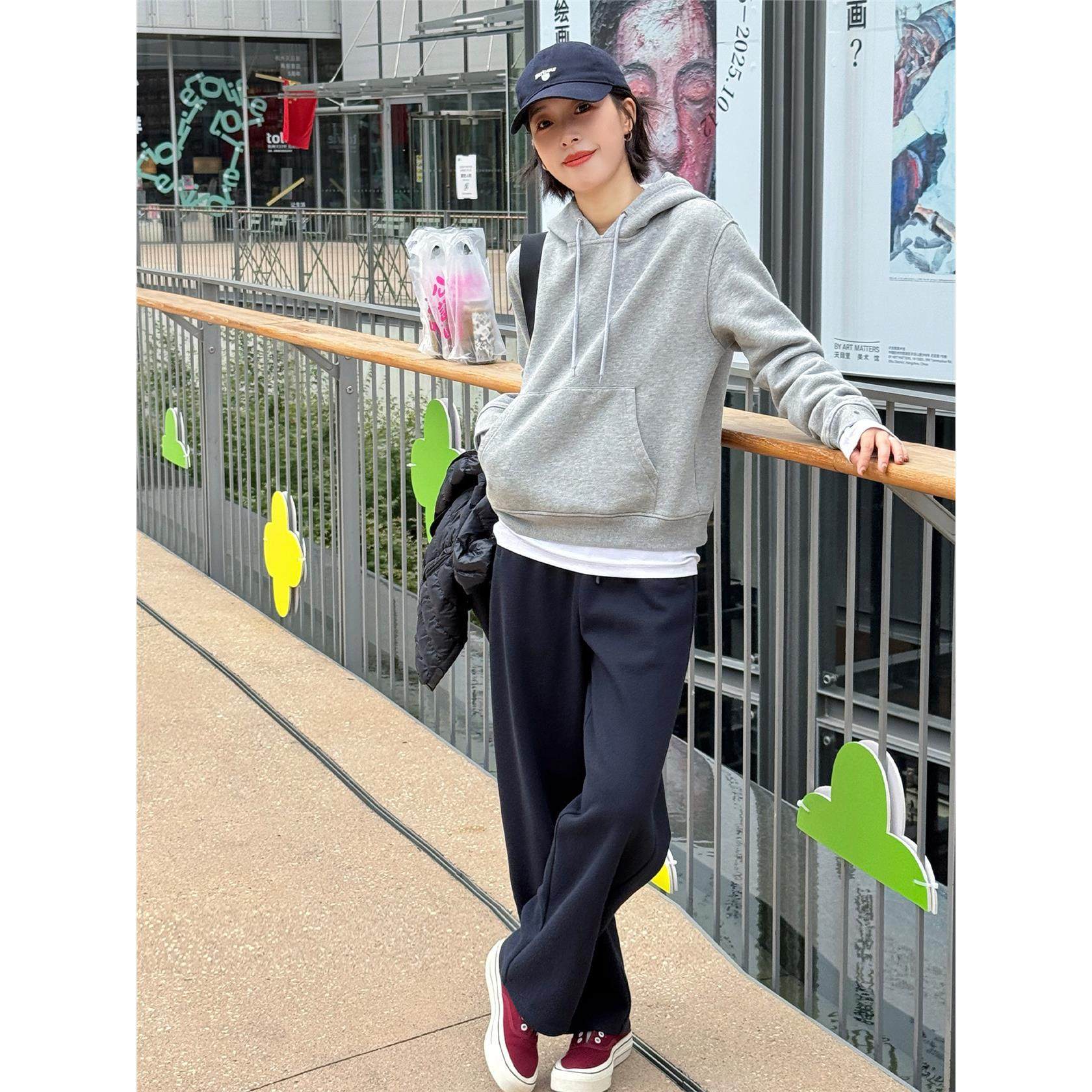 浪清灰色加绒卫衣女秋连帽2025新款新款长袖上衣抽绳休闲打底帽衫,淘宝优惠券,粉丝福利购,淘宝优惠卷