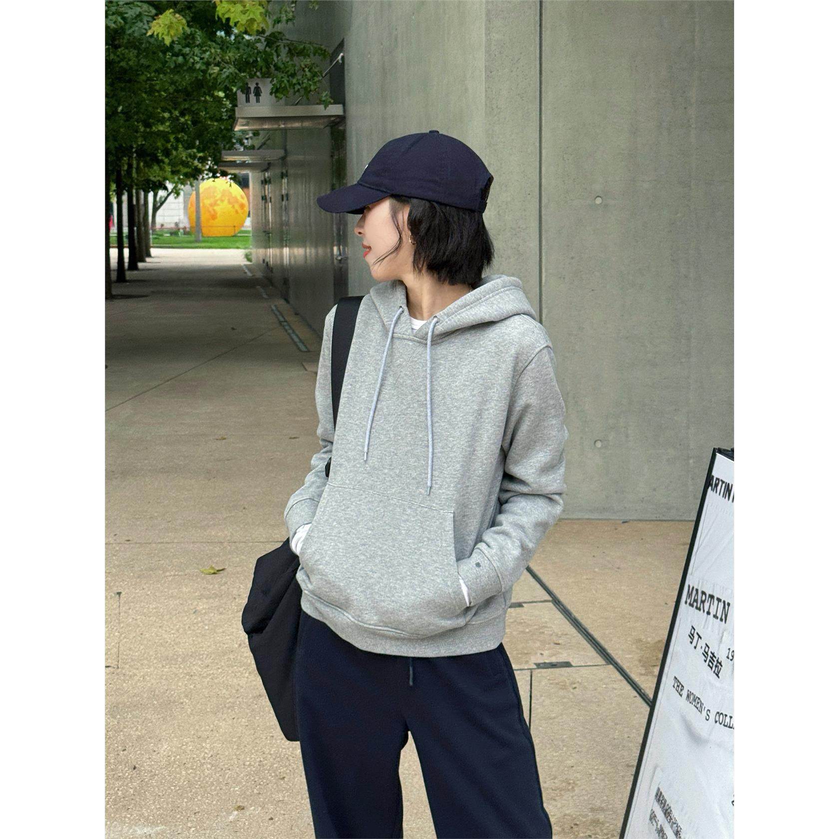 浪清灰色加绒卫衣女秋连帽2025新款新款长袖上衣抽绳休闲打底帽衫,淘宝优惠券,粉丝福利购,淘宝优惠卷