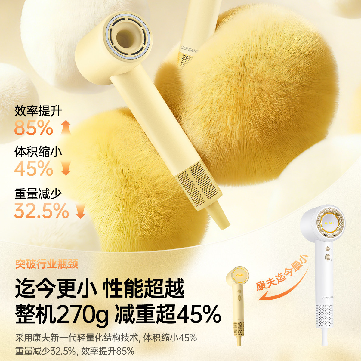 康夫F9mini高速吹风机大风力静音家用便携出差旅行负离子电吹风筒