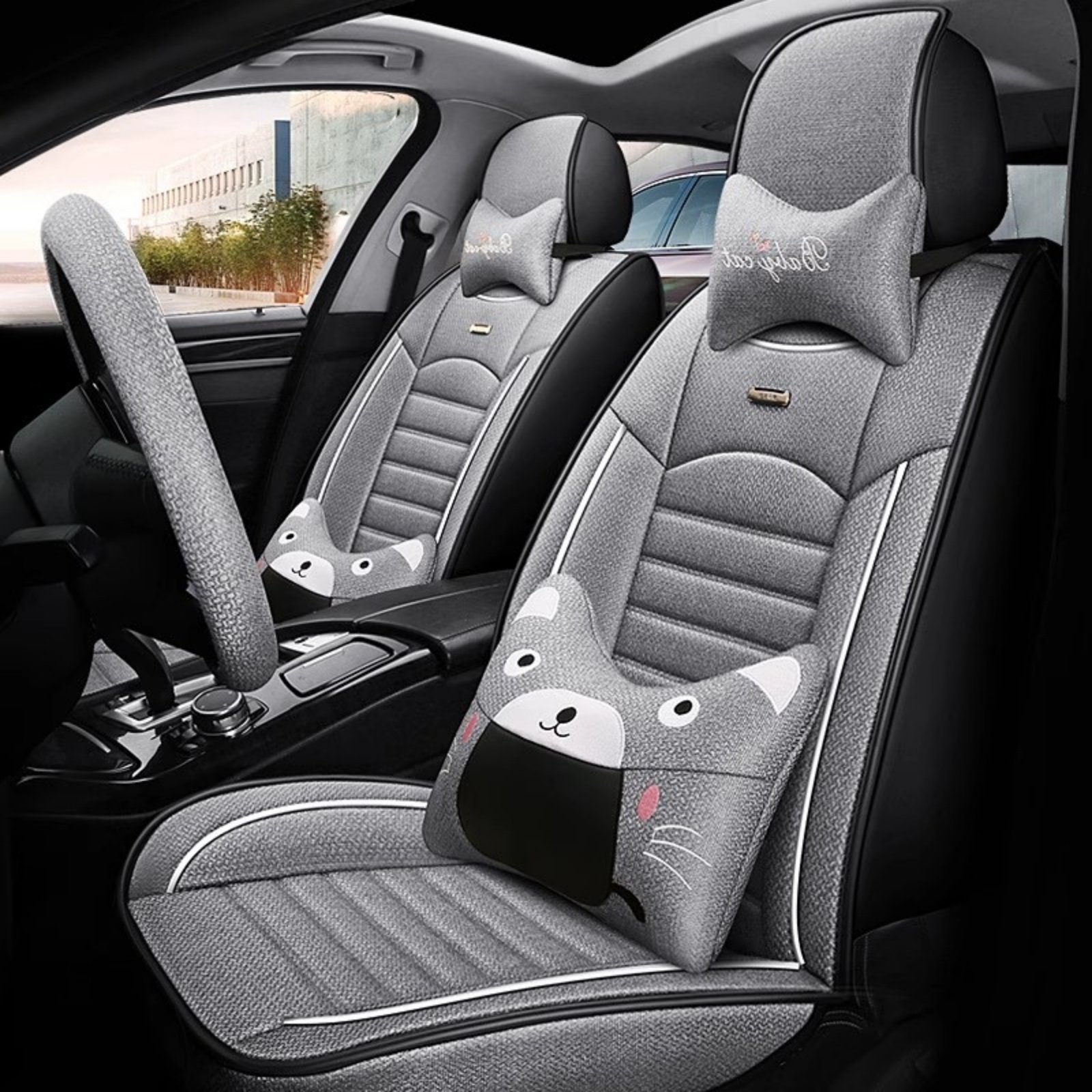 汽车坐垫新款四季通用座套亚麻布艺透气座套小车全包围专用坐垫套