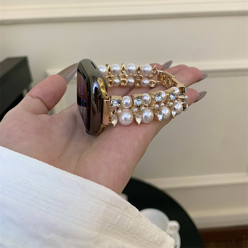 适用于苹果手表表带iwatch10代双排珍珠镶钻s9金属apple watchs11 - 图3