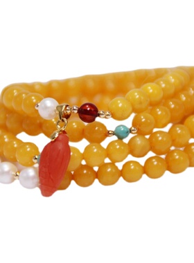 7mm鸡油黄蜜蜡多宝串