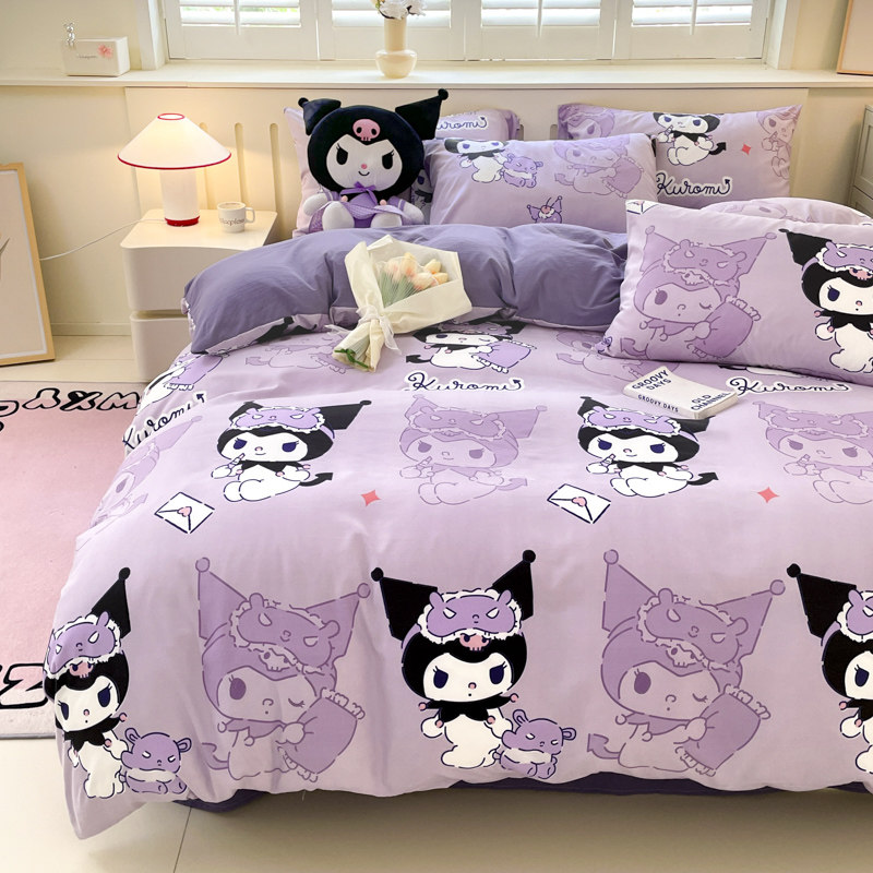 三丽鸥库洛米床上全棉四件套1.5m床单被套宿舍儿童卡通纯棉三件套